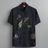 Roupa Tang Masculina de Meia-Idade e Idosos, Blusa de Manga Curta de Verão, Seda Gelada Fina, Hanfu, Roupas de Pai, Avô, Roupas de Avô Masculinas