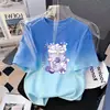 Camiseta de Manga Corta con Estampado Degradado para Niñas Verano Ropa Superior para Niños Mayores Estilo Coreano Holgada y Versátil Transpirable Tendencia en Ropa para Niños