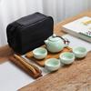 Juego de té de viaje de kung fu de cerámica, bolsa portátil, traje para exteriores, portátil, simple, una tetera, dos tazas, tetera personal