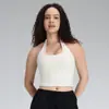 Nuevo top sin mangas de cuello halter estilo europeo y americano con tejido cepillado, sujetador deportivo fitness sin espalda en V profundo, top de entrenamiento de Pilates yoga para mujer