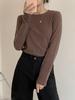 Camisa de terciopelo de doble cara Ropa interior de mujer Otoño e invierno Nueva camiseta de manga larga con cuello redondo Top ajustado cepillado para todo tipo de combinaciones