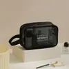 Bolsa cosmética de malha, bolsa de armazenamento de malha de grande capacidade, nécessaire de viagem portátil, organizador de viagem feminino