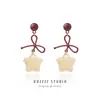 Muy Adecuados para Usar en Otoño e Invierno ~ Pendientes de Aro de Lana Tejida Color Marrón Retro Maillard Pendientes Atmosféricos para Mujer