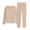 26 Conjunto de Ropa Interior Térmica de Lana para Mujer Otoño e Invierno, Conjunto de Dos Piezas con Top de Cuello Redondo Sin Costuras de Acrílico y Pantalones