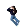 [en stock] Jeans de equitación con hebilla oblicua VC para mujer, nuevo de invierno, cintura alta, adelgazantes, pierna ancha, pantalones largos casuales