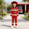 Fantasia de Bombeiro Vermelha Infantil Conjunto de Chapéu, Blusa e Calça de Bombeiro para Meninos Halloween Role Play Profissional