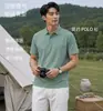 Camisa Polo Cruzada de Seda de Gelo para Homens, Estilo Fino de Verão, Top de Cor Sólida para Negócios com Gola Polo, Camiseta de Manga Curta Respirável em Colmeia, Alta Qualidade