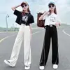 Traje de Manga Corta para Niña 2025 Nuevo Estilo Coreano Delgado Estampado Cuello Redondo Superior Casual Holgado Recto Pantalones de Pierna Ancha