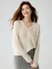 Hilo Kangbaolai ~ 75% Cachemir 25% Seda Delgado Hueco Cuello en V Cárdigan Suelto de Punto para Mujer
