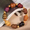Pulseira em Jacarandá e Sândalo com Pedras Preciosas Múltiplas em Formato de Cabaça, Pulseira de Contas Budistas em Jacarandá e Madeira Floral para Homens e Mulheres, Contas Budistas Artesanais de Madeira de Nicho