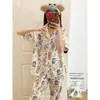 Pijama de Algodón Nube para Mujer, Verano Lindo Conejo de Dibujos Animados Manga Corta Pantalón Largo, Talla Grande Holgado Conjunto de Hogar de Verano