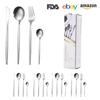 Vajilla de acero inoxidable portuguesa transfronteriza de Amazon para hotel, cuchillo, tenedor y cuchara para carne estilo occidental, caja de regalo de 24 piezas.