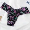 Roupa íntima sexy transfronteiriça feminina fio dental de renda estampada calcinha T transparente sexy de cintura baixa respirável e amigável à pele
