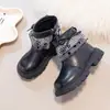 Botas Martin Infantis Outono/Inverno Novas Xadrez Renda Laço Veludo Extra Couro Botas Antiderrapante Solado Macio Botas Curtas Infantis