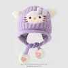 Gorro de Protección para Niños con Orejas de Gato de Dibujos Animados, Gorro de Punto con Lazo para Otoño e Invierno, Gorro Cálido con Lazo en Forma de Corazón