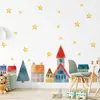 Navidad Dibujos Animados Estrella Pueblo Autoadhesivos Pegatinas de Pared Habitación Infantil Sala de Estar Pared de Fondo Pegatinas Decorativas ZN3210F