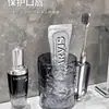 Cepillo de dientes, Agua para enjuagar, Cepillo de dientes corrugado, Dormitorio Hogar, Vaso para cepillarse los dientes de aspecto elegante, Vaso transparente para enjuague bucal de pareja, Lujo accesible