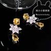 Yao Xiaoxiao Aimai - Pendientes de circonita con diseño de nicho de orejas de trigo amarillas de ganso, pendientes de gota de agua