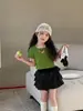 Camiseta Regular de Hombro para Niñas Princess Yuyu Verano Nuevo de Moda Ajuste Delgado Dulce y Picante Top Corto con Lazo para Bebés Niñas