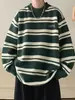 Nuevo suéter de rayas retro para pareja transfronteriza, estilo suelto y relajado para hombre, top de punto de cuello redondo, con bloques de color, suave y cómodo, moderno
