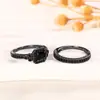 Set de Anillos Europeos y Americanos de Moda Shein Transfronterizo, Anillo Negro Chapado en Oro con Piedras Deslumbrantes, Set de Anillos de Alta Gama Sencillo y Elegante