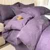 Conjunto de quatro peças de algodão escovado jacquard em relevo tecido espesso de alta qualidade com capa de edredom de borda larga, lençol de cima, lençol com elástico, conjunto de três peças de algodão puro espessado