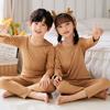 Roupas e calças infantis de outono cor sólida terno quente manga comprida fina forrada de lã calcinha apertada para meninos e meninas