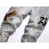 Jeans Bordados Rasgados para Hombre Comercio Exterior Estilo Americano Moda Urbana Marca Pantalones Rectos Ajustados Pantalones Largos Casuales Elásticos