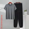Nuevo traje casual de seda helada para hombre de verano, pantalones jogger de manga corta de verano, talla grande y holgada