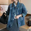 Primavera/Outono 2026 Novo Estilo Europeu Retrô Gola Reversível Solta Casual Jaqueta Jeans Curta Feminina Top Tendência