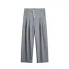 Yidao Vintage 2026 Outono Novo Design Terno de Cinco Botões com Listras Finas Calça Casual Unissex Calça de Pierna Larga