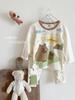 Talla Única Talla Grande Verde Bolero Pez Pequeño Lolo Clase A Otoño Dibujos Animados Amigable con la Piel Algodón Lycra Conjunto de Ropa de Casa para Niños