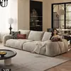 Sofá de Tela Vintage Yundaohao para Apartamentos Pequeños, Forma de Nube Línea Recta Estilo Crema Terciopelo Chenilla Sofá de Tela de Tres Plazas para Sala de Estar