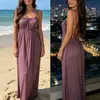 2026 Verano Nuevo Europeo y Americano Amazon Transfronterizo Cordón Ajuste Holgado Sin Mangas Color Sólido Vestido Largo, Estilo Casual