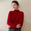 Suéter de doble capa engrosado con cuello semi-alto 100% cachemir puro para mujer, jersey de punto trenzado como prenda base