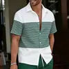 Camisa de manga corta a rayas contrastantes estilo hawaiano para hombre, camisa casual de playa, fábrica de origen, dropshipping