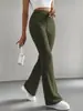 2025 Primavera e Outono Transfronteiriços Novas Calças Flare Femininas Cor Sólida Casuais Malha Canelada Moda Versátil Slim-Fit Longas