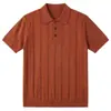 Camisa Polo de Lino Tencel Calibre 16 para Hombre, Top Delgado Transpirable de Manga Corta con Cuello Campana para Verano, Camiseta de Manga Corta Tejida Estilo Old Money