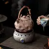 Juego de té para estufa eléctrica de cerámica redonda con dispositivo para preparar té, tetera con asa de arcilla de roca vieja, caldera de agua para calefacción doméstica interior