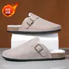 Sapatos Birkenstock para Homens, Forrados com Lã para o Inverno, Quentes, com Solado de Cortiça, Slip-On de Algodão, Chinelos de Algodão Fechados Antiderrapantes para Homens, para Uso Doméstico
