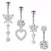 Conjunto de 5 Peças de Piercing de Umbigo Feito de Aço Inoxidável com Flor Incrustada Zircônia Pingente de Coração de Pêssego Argola de Umbigo Joia para Body Piercing