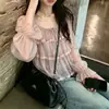 Nova Blusa de Renda com Babados para Mulheres 2026, Nova Moda de Início de Outono Estilo Pura Sedução com Patchwork de Renda