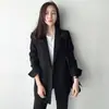 Blazer de mujer estilo coreano para primavera y otoño, chaqueta de dos botones, manga larga para vestimenta profesional, traje de mujer de longitud media, ropa de trabajo casual