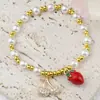 Pulsera de Cereza con Perlas para el Día de la Madre Transfronteriza Pulsera de Perlas Personalidad de Nicho Fresas con Goteo de Aceite Joyería de Mano Redonda con Perlas