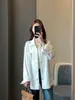 ¡La primavera no es demasiado tarde para el algodón Lyocell! Estilo minimalista de ropa de trabajo, hipoalergénica, transpirable, corte holgado, con cuello, camisa chaqueta casual de manga larga para mujer