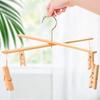 Cabide dobrável de bambu para secar meias, suporte com vários clipes para secar meias e roupas íntimas, suporte doméstico com 4 cabeças