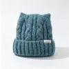 Bonito y dulce gorro de invierno con orejas de gato para mujer, estilo japonés, cálido, de punto adelgazante, versátil para otoño e invierno