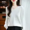 Suéter de malha de alta qualidade para outono e inverno, importado, gola V, sem costura, versátil, corte solto, plus size, estilo coreano, peça básica