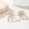 Brincos de Tarraxa Formato Flor Exportação Comércio Exterior Diamante Sintético Dourado Cristal Design Brilhante Estilo Fileira Suportes Plataforma Meia Stocking Dropshipping