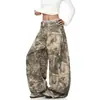 Jeans camuflados con bordado de letra de rama estilo callejero americano transfronterizos, pantalones de pierna ancha de diseño de nicho unisex al por mayor